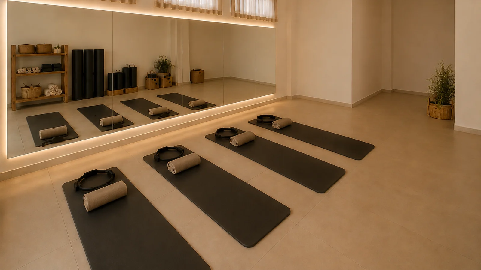 Mat Pilates setup with mats and rings in the corehouse studio